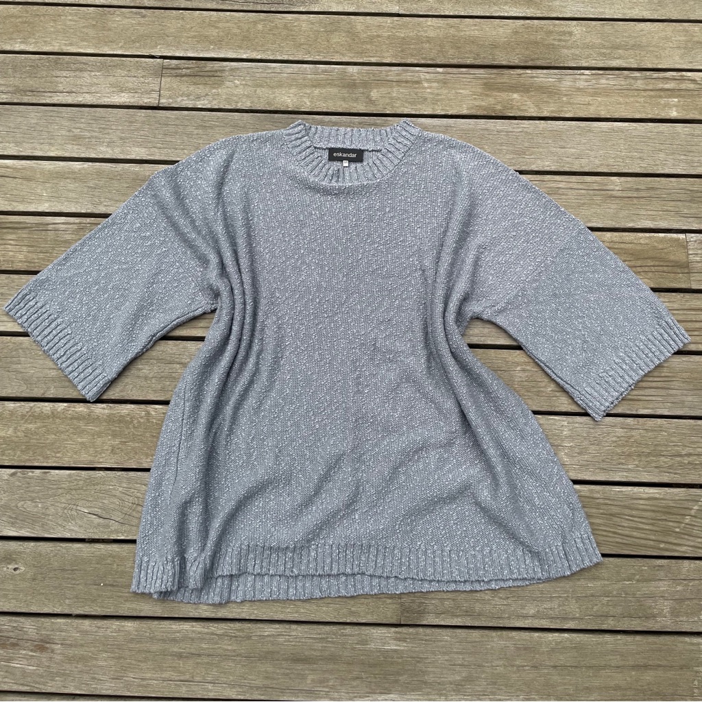Eskandar Gray Knit Sweater With Elbow-Length Sleeves